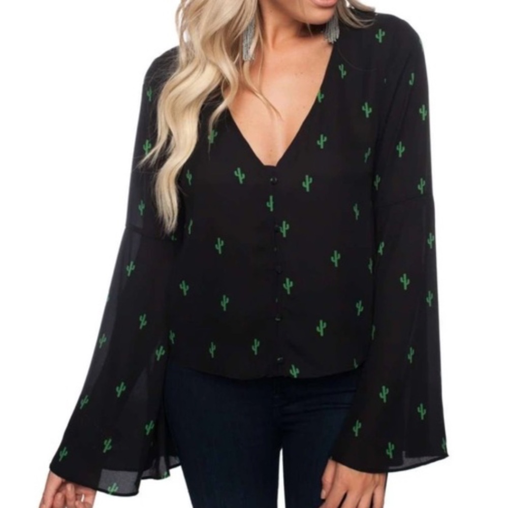 NWT Buddy Love Cactus Print Bell Sleeve Long Sleeve Blouse